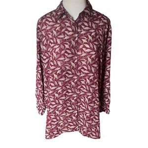 Lane Bryant Designs & Co. Leaf Print Button Semi-Sheer Down Blouse Size 22/24
